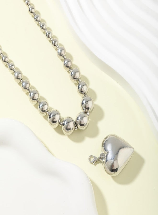 OATHYAN Chunky Puffy Heart Choker Necklace for Women Y2k Heart Gold Pendant Necklace Jewelry (A-Silver) - Image 2